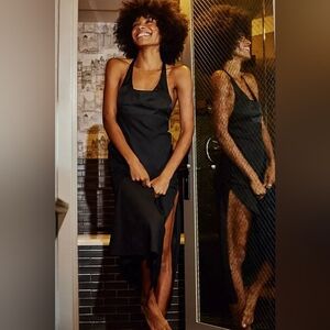 Free People Happy Hour Midi Slip Satin T Halter Back Dress